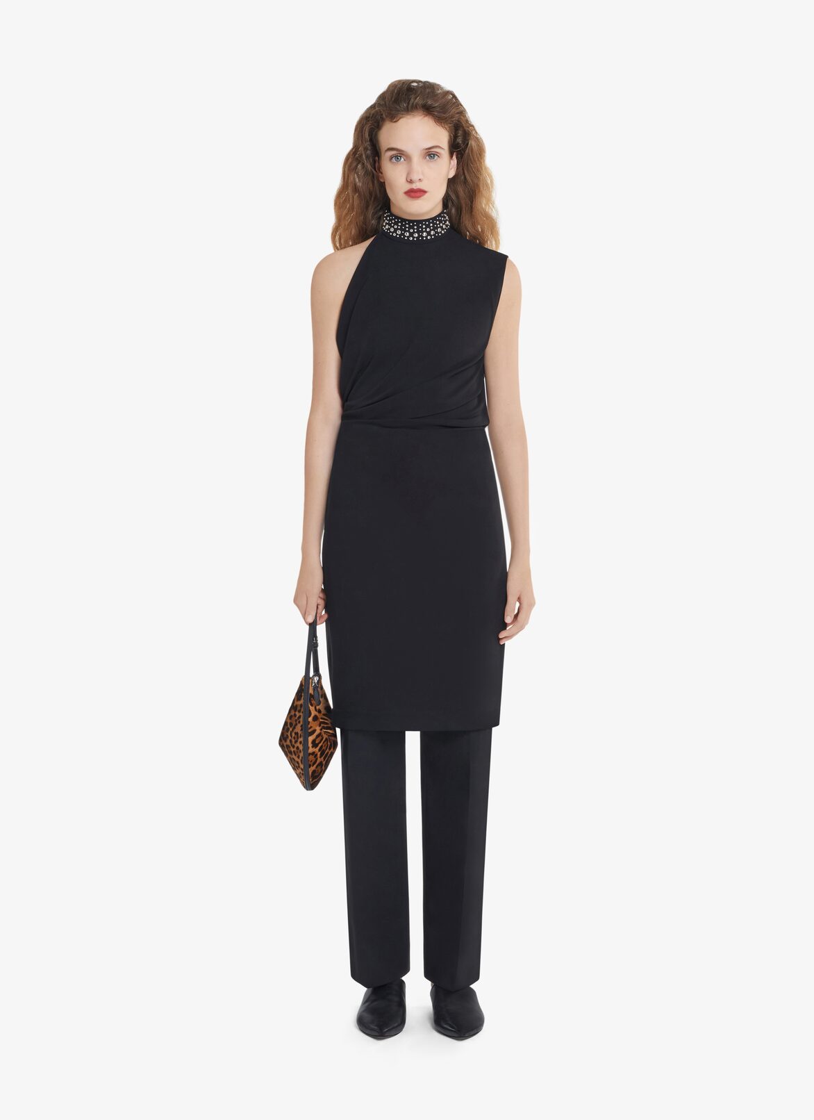DRAPED FLUID JERSEY DRESS  ALAÏA BLACK DRAPED FLUID JERSEY DRESS